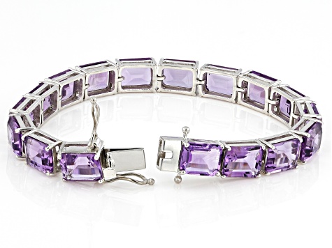 Purple Amethyst Platinum Over Sterling Silver Tennis Bracelet 51.50ctw