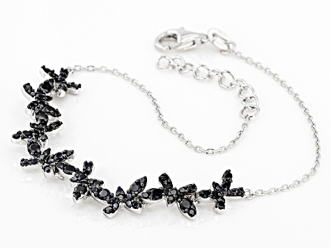 Black Spinel Rhodium Over Sterling Silver Butterfly Bracelet
