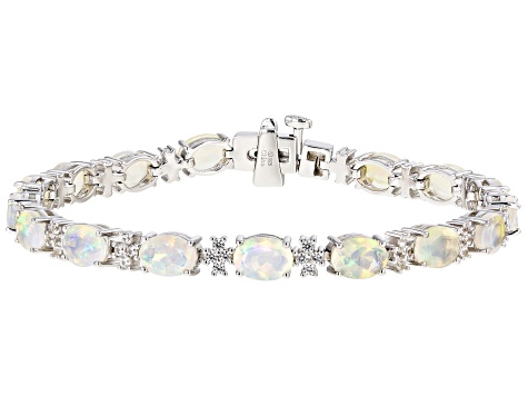 White Ethiopian Opal Rhodium Over Sterling Silver Tennis Bracelet 6.75ctw