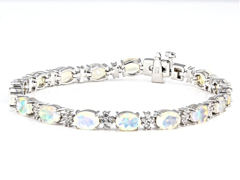 White Ethiopian Opal Rhodium Over Sterling Silver Tennis Bracelet 6.75ctw