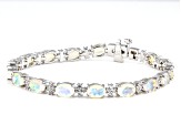 White Ethiopian Opal Rhodium Over Sterling Silver Tennis Bracelet 6.75ctw