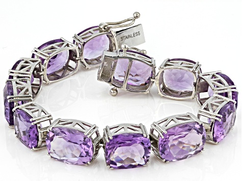 Purple Amethyst Platinum Over Sterling Silver Tennis Bracelet 54.00ctw