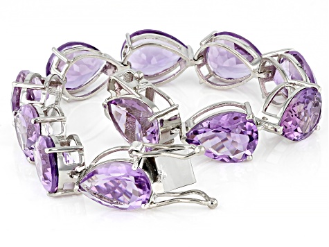 Purple Amethyst Platinum Over Sterling Silver Tennis Bracelet 78.56ctw