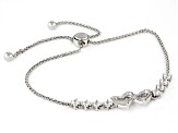 White Lab Created Sapphire Rhodium Over Sterling Silver Hearts Bolo Bracelet 0.61ctw