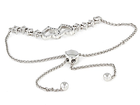 White Lab Created Sapphire Rhodium Over Sterling Silver Hearts Bolo Bracelet 0.61ctw