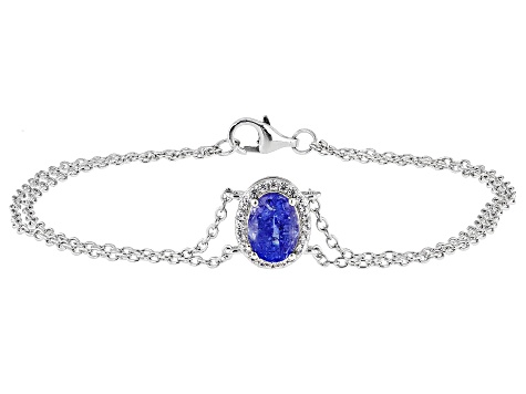 Blue Tanzanite with White Zircon Rhodium Over Sterling Silver Bracelet 1.35ctw