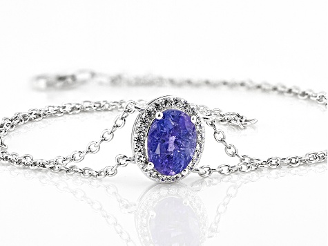 Blue Tanzanite with White Zircon Rhodium Over Sterling Silver Bracelet 1.35ctw