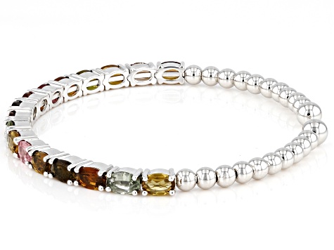 Multi-Tourmaline Rhodium Over Sterling Silver Flex Bangle 6.50ctw