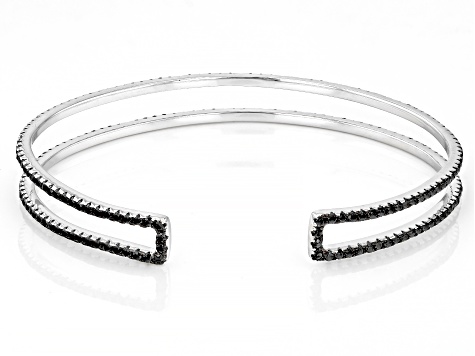 Black Spinel Rhodium Over Sterling Silver Bangle Bracelet 3.72ctw