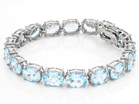 Sky Blue Topaz Rhodium Over Sterling Silver Bracelet 50.00ctw