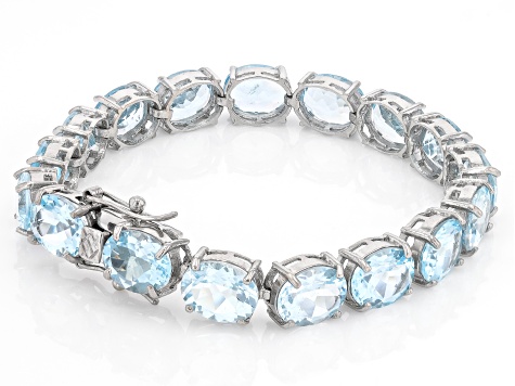 Sky Blue Topaz Rhodium Over Sterling Silver Bracelet 50.00ctw