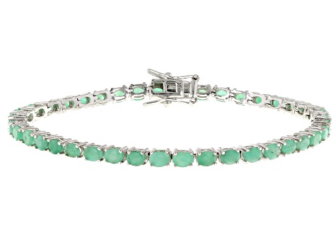 Green Emerald Rhodium Over Sterling Silver Tennis Bracelet 6.25ctw