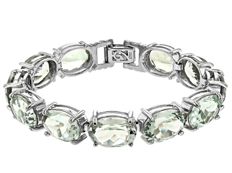 Green Prasiolite Rhodium Over Sterling Silver Tennis Bracelet 54.00ctw