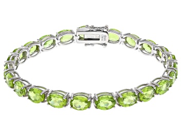 Picture of Green Peridot Rhodium Over Sterling Silver Bracelet 28.00ctw