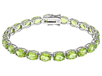 Green Peridot Rhodium Over Sterling Silver Bracelet 28.00ctw