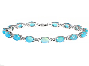 Blue Ethiopian Opal Rhodium Over Sterling Silver Bracelet 6.00ctw