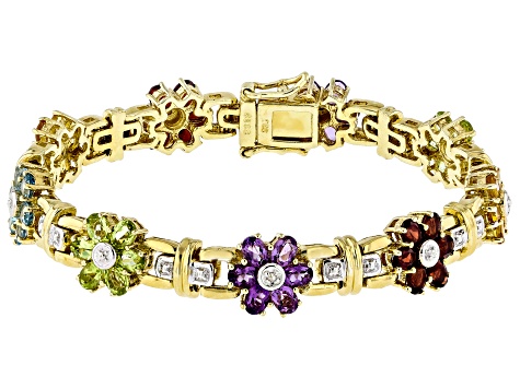 Multi Stone 18k Yellow Gold Over Sterling Silver Bracelet 9.62ctw