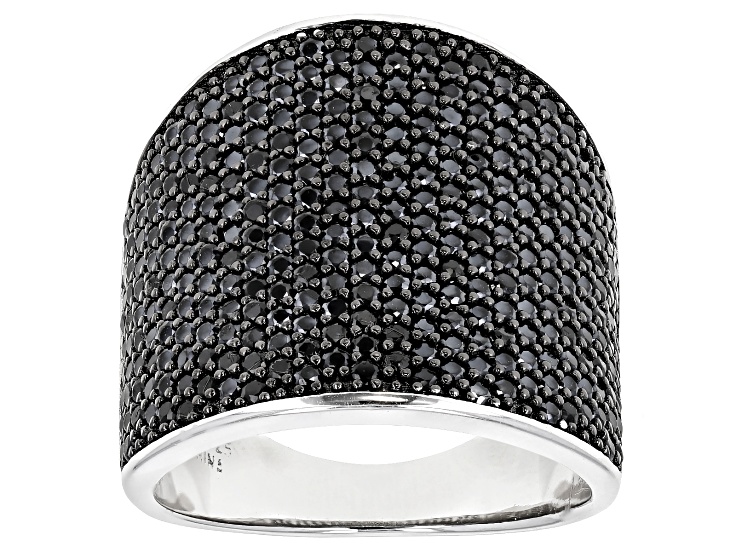 Black Spinel Rhodium Over Sterling Silver Cluster Ring 2.75