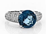 Blue Topaz Rhodium Over Sterling Silver Ring 5.46ctw