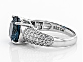 Blue Topaz Rhodium Over Sterling Silver Ring 5.46ctw