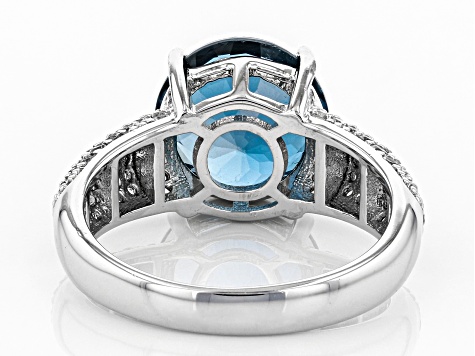 Blue Topaz Rhodium Over Sterling Silver Ring 5.46ctw