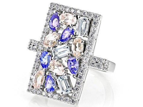 Blue Tanzanite Rhodium Over Sterling Silver Ring 3.27ctw