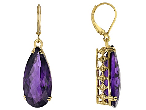 African Amethyst 18k Yellow Gold Over Sterling Silver Earrings  18.00ctw