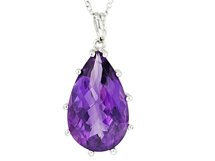 Purple African Amethyst Rhodium Over Sterling Silver Pendant