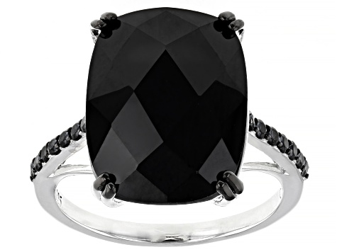 Black Spinel Rhodium Over Sterling Silver Ring 12.26ctw