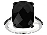 Black Spinel Rhodium Over Sterling Silver Ring 12.26ctw