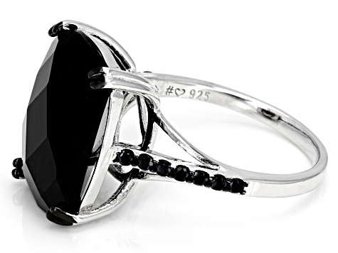 Black Spinel Rhodium Over Sterling Silver Ring 12.26ctw