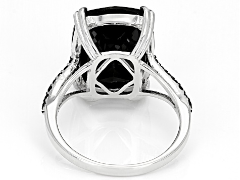 Black Spinel Rhodium Over Sterling Silver Ring 12.26ctw