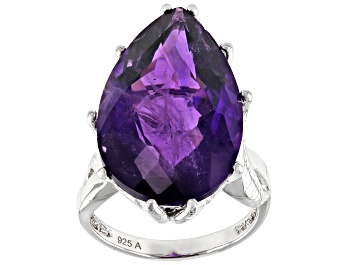 Picture of African Amethyst Rhodium Over Sterling Silver Ring 17.00ctw