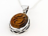 Tigers Eye Rhodium Over Sterling Silver Pendant with Chain