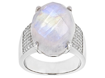 Picture of White Moonstone Rhodium Over Sterling Silver Ring