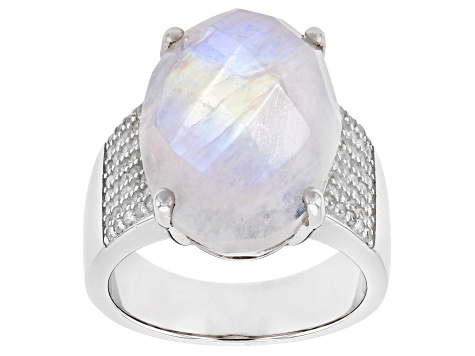 White Moonstone Rhodium Over Sterling Silver Ring