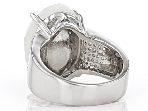 White Moonstone Rhodium Over Sterling Silver Ring