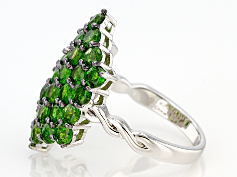 Green Chrome Diopside Rhodium Over Sterling Silver Ring 4.34ctw