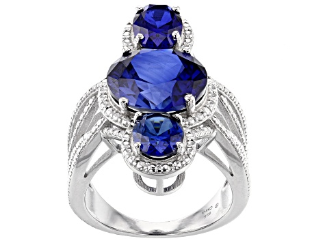 Lab Created Blue Sapphire Rhodium Over Silver Ring 10.90ctw - DOK1021 ...