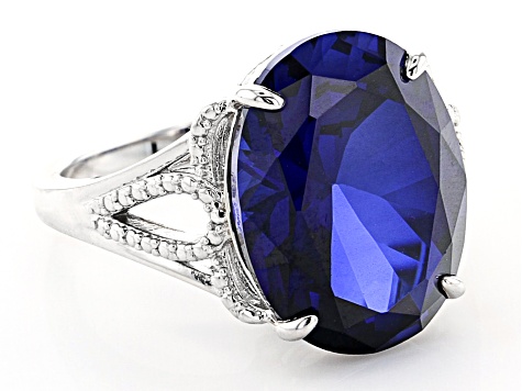 Blue Lab Created Sapphire Rhodium Over Sterling Silver Ring 10.00ctw