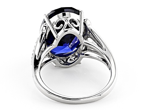Blue Lab Created Sapphire Rhodium Over Sterling Silver Ring 10.00ctw