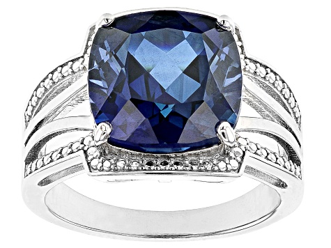 Blue Lab Created Sapphire Rhodium Over Silver Ring 8.50ct