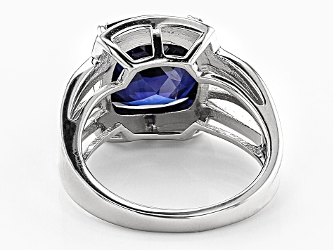 Blue Lab Created Sapphire Rhodium Over Silver Ring 8.50ct
