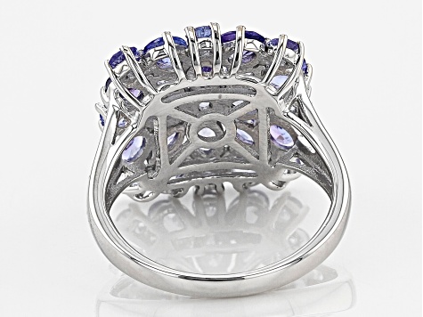 Tanzanite Rhodium Over Sterling Silver Cluster Ring 3.28ctw