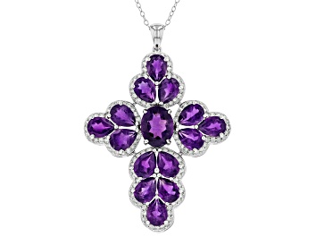 Picture of Purple African Amethyst Rhodium Over Sterling Silver Pendant With Chain 8.00ctw