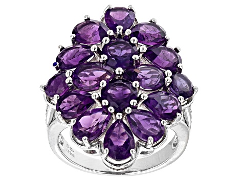 Purple African Amethyst  Rhodium Over Sterling Silver Ring 5.10ctw