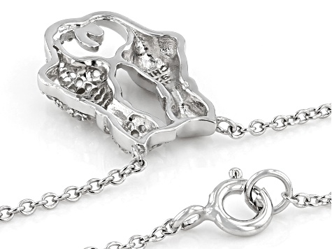 White Topaz Rhodium Over Sterling Silver Cat Pendant With Chain 0.85ctw