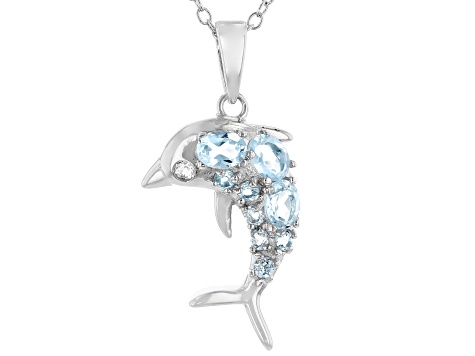 Sky Blue Topaz Rhodium Over Sterling Silver Dolphin Pendant With Chain 0.81ctw