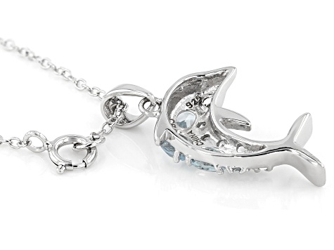 Sky Blue Topaz Rhodium Over Sterling Silver Dolphin Pendant With Chain 0.81ctw