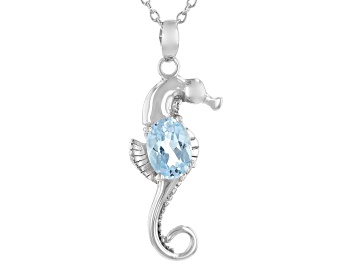 Picture of Sky Blue Topaz Rhodium Over Sterling Silver Seahorse Pendant With Chain 0.91ctw